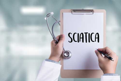 Sciatica treatment in Greenville SC word sciatica on clipboard